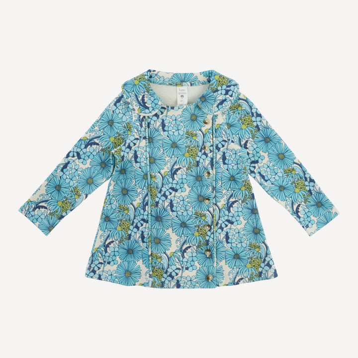 long sleeve peter pan apron top | aqua 70s daisy | organic cotton interlock