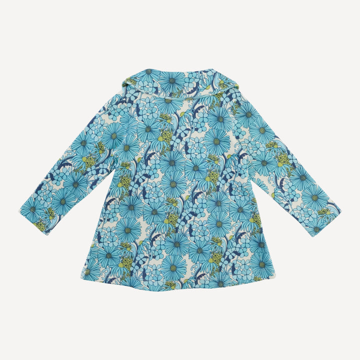 long sleeve peter pan apron top | aqua 70s daisy | organic cotton interlock