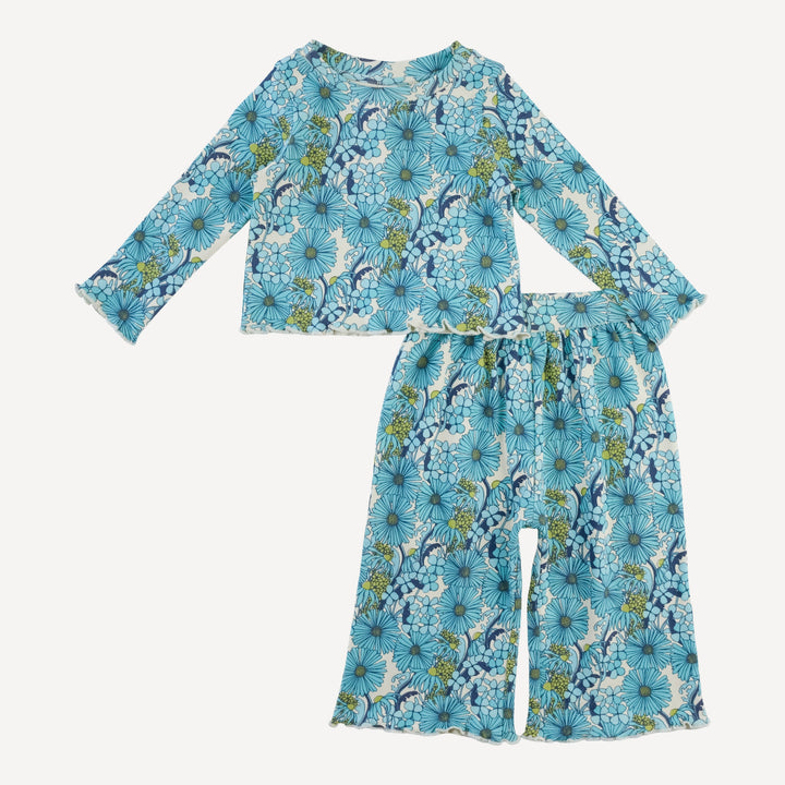 long sleeve jade set | aqua 70s daisy | organic cotton interlock