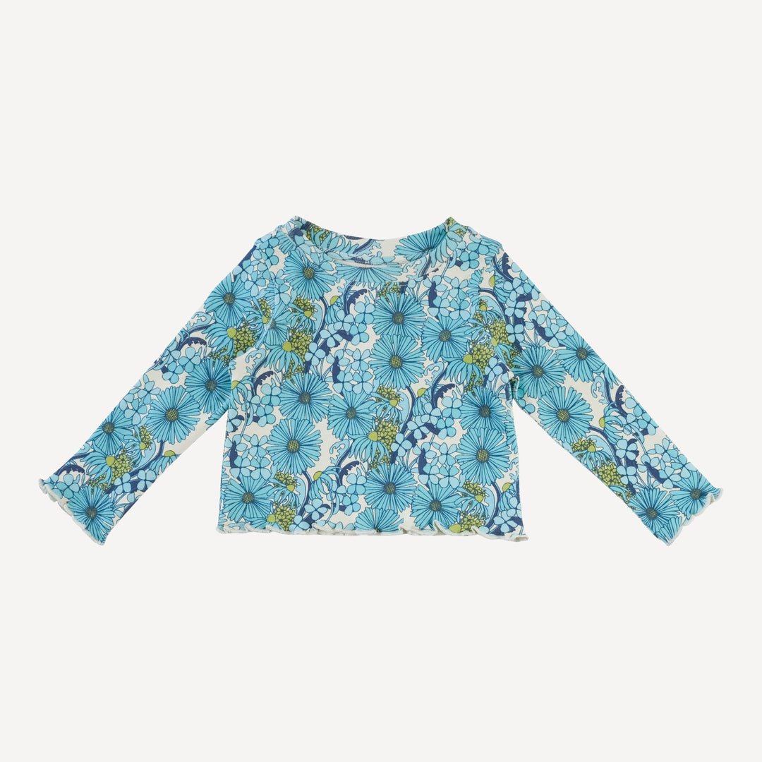 long sleeve jade set | aqua 70s daisy | organic cotton interlock