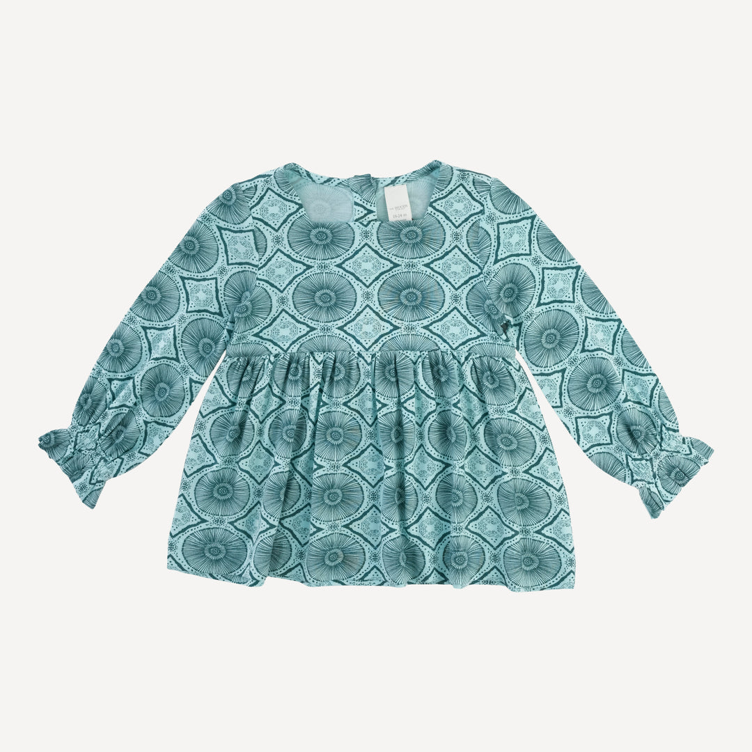 long sleeve square neck top | aqua batik | modal