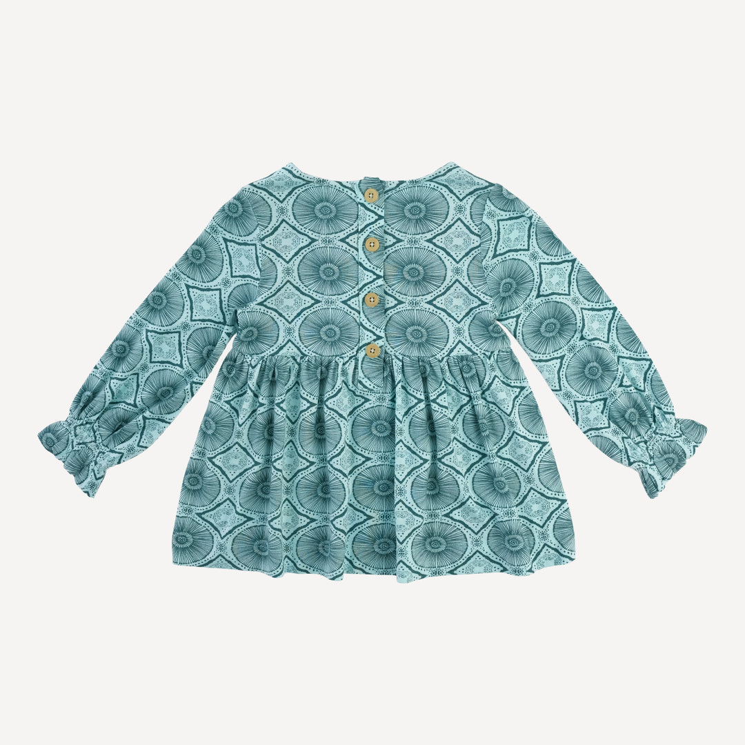 long sleeve square neck top | aqua batik | modal