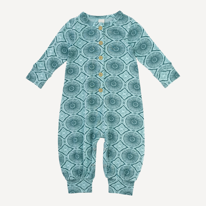 long sleeve cuffed button bubble jumpsuit | aqua batik | modal