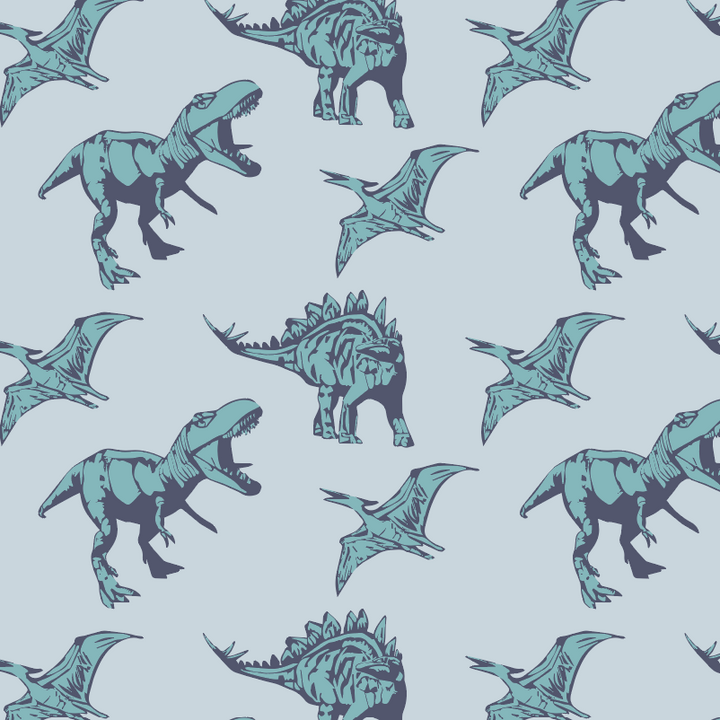 PREORDER sleeveless button pocket dress | aqua dinosaur | organic cotton interlock
