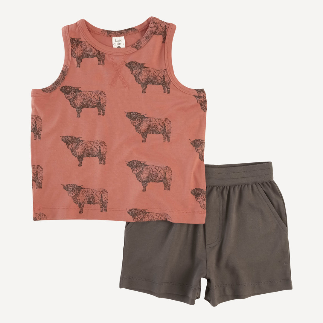 topstitch tank and relaxed short set | aragon highland cow | bamboo