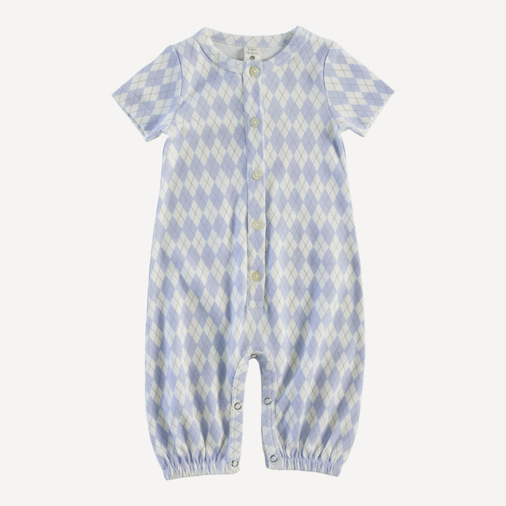 short sleeve button bubble jumpsuit | arctic argyle | organic cotton interlock