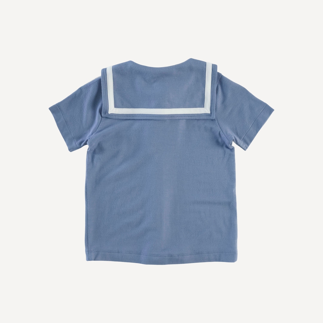 short sleeve sailor collar top + front pocket short set | arctic ocean | bamboo