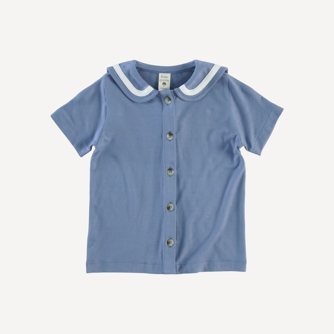 short sleeve sailor collar top + front pocket short set | arctic ocean | bamboo