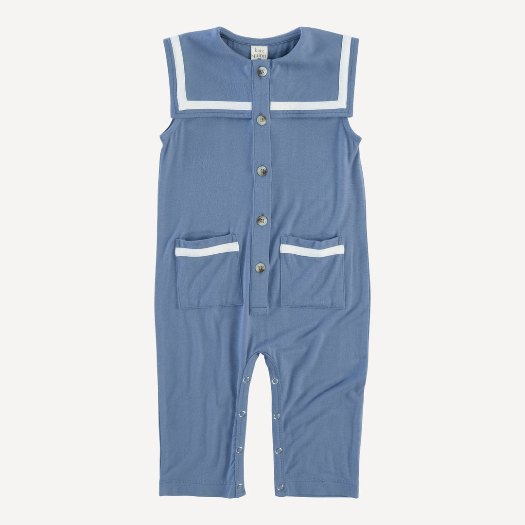 sleeveless sailor pocket jumpsuit | arctic ocean | bamboo