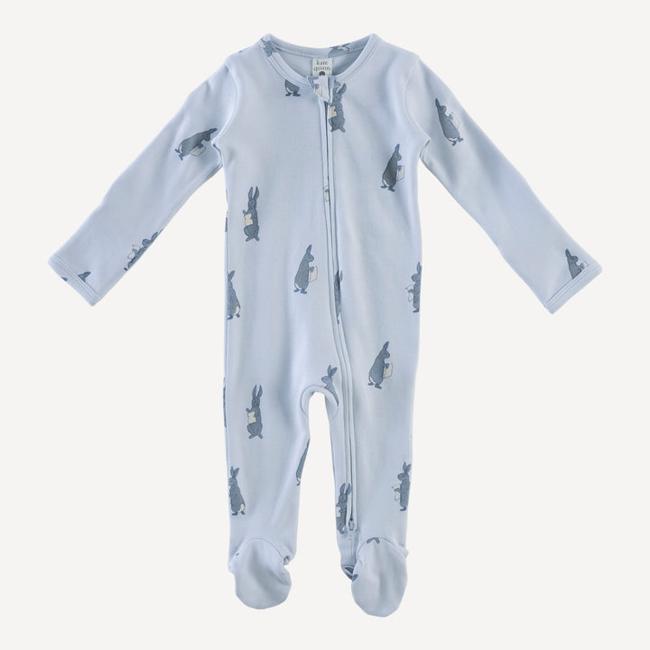 long sleeve two way zipper footie | arctic rabbit | organic cotton interlock