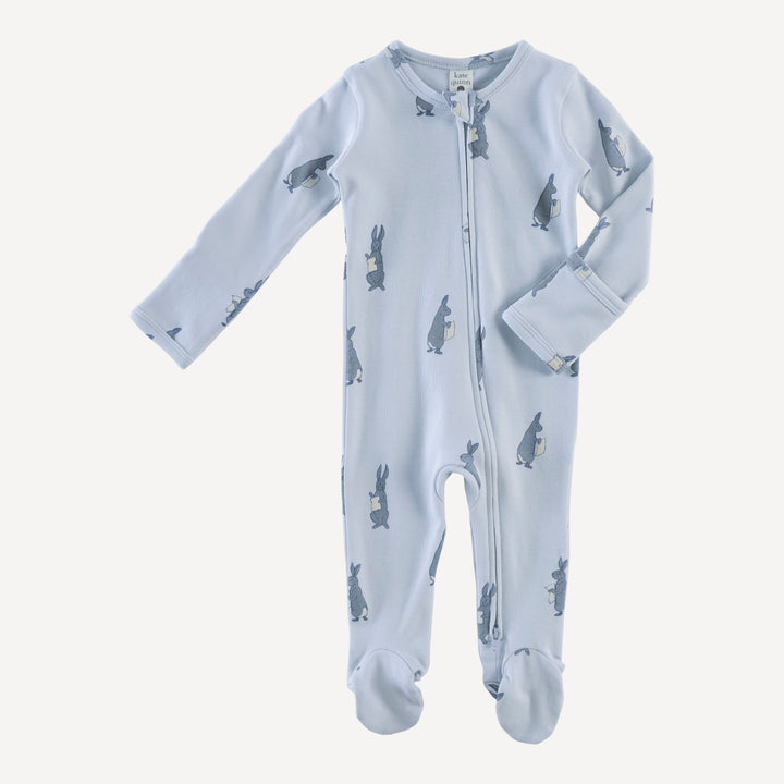 long sleeve two way zipper footie | arctic rabbit | organic cotton interlock