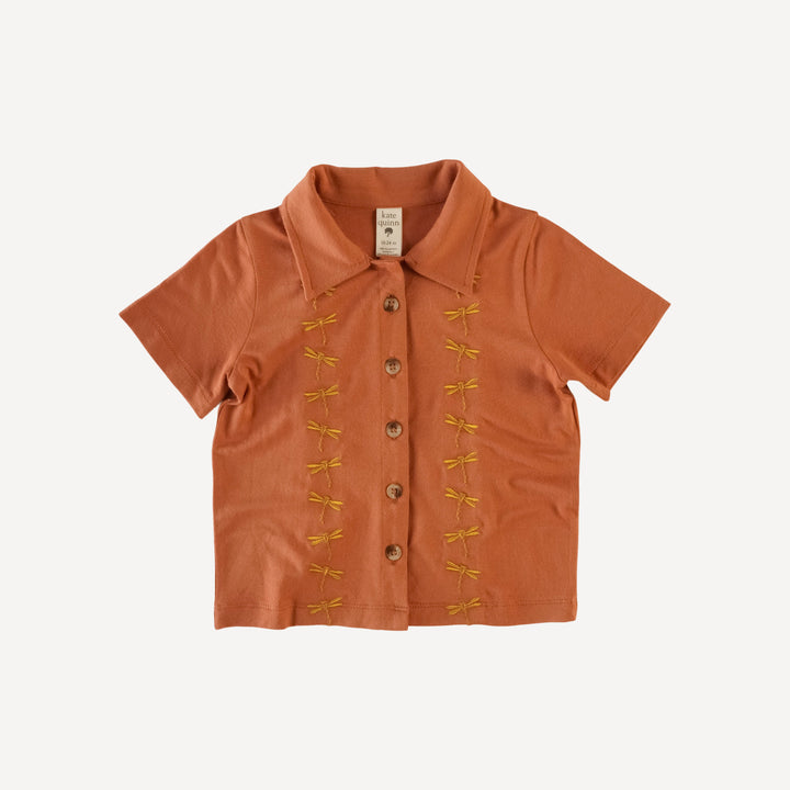short sleeve embroidered shirt | auburn | bamboo