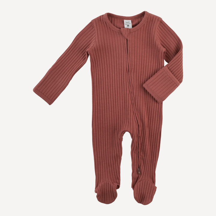 PRESALE long sleeve two way zipper footie | auburn | organic cotton wide rib