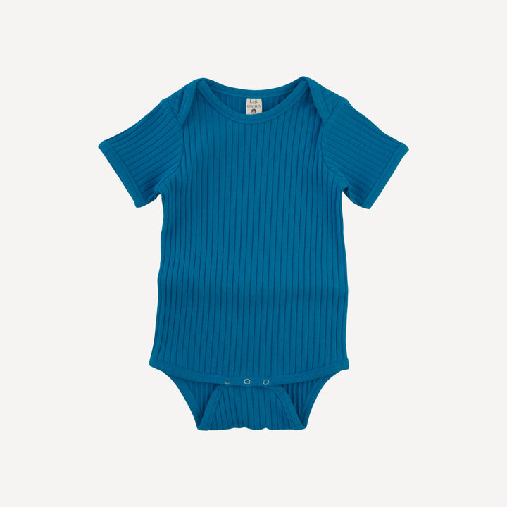 short sleeve lap neck bodysuit | azure | organic cotton wide rib