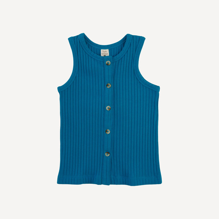 skinny button down tank | azure | organic cotton wide rib