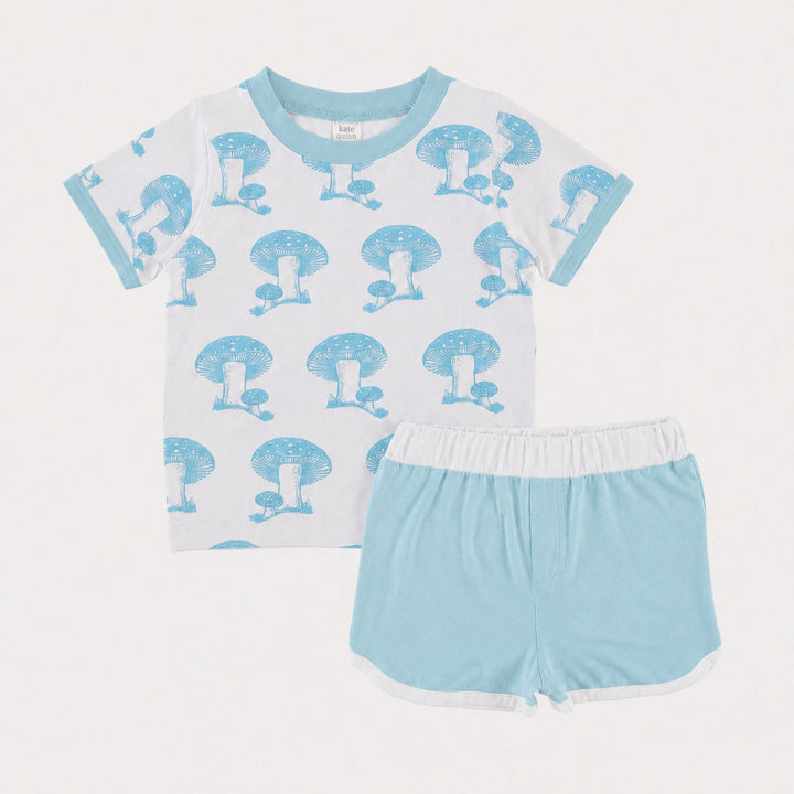 PREORDER short sleeve ringer tee + retro track short set | grotto toadstool | bamboo