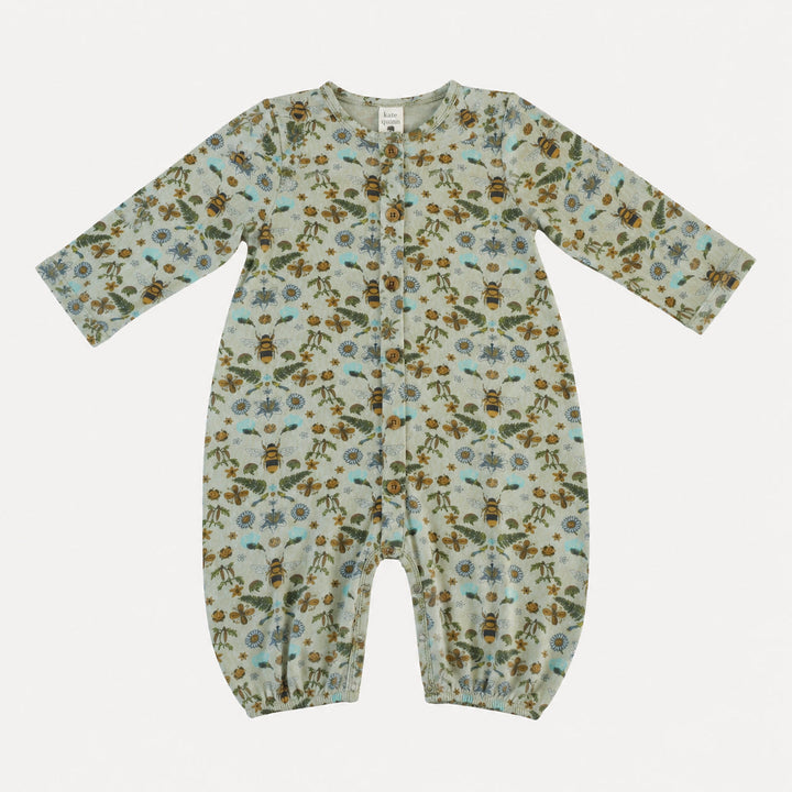 PREORDER long sleeve button bubble jumpsuit | green litho bee | bamboo