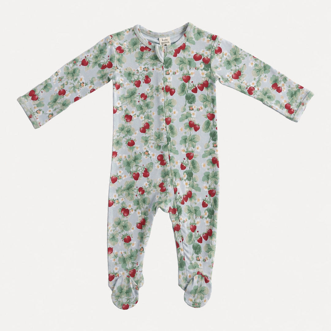 PREORDER long sleeve two way zipper footie | strawberry vine | bamboo