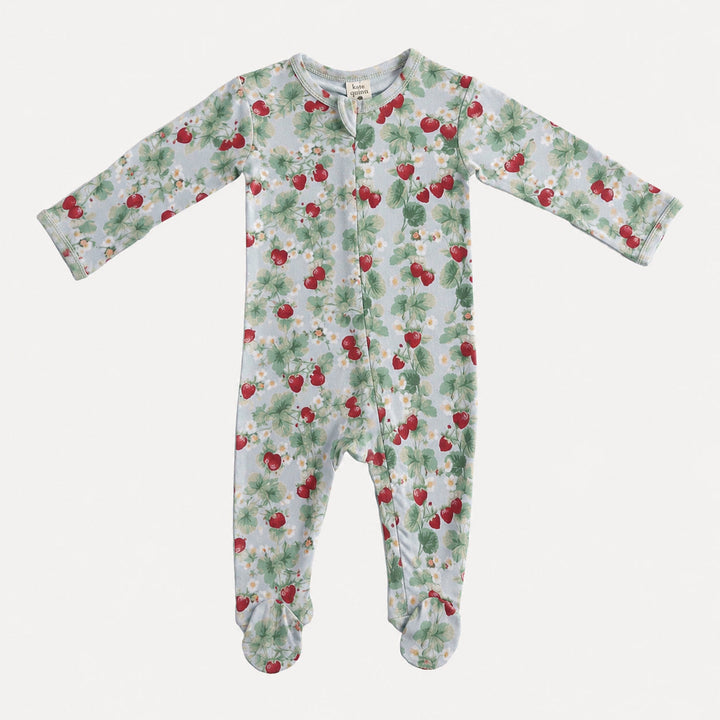 PREORDER long sleeve two way zipper footie | strawberry vine | bamboo