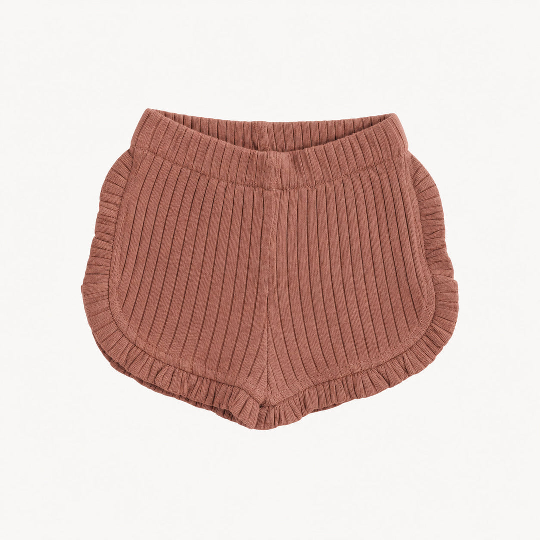 PREORDER ruffle track short | patina | organic cotton wide rib