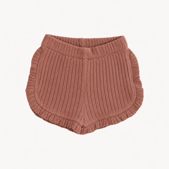 PREORDER ruffle track short | patina | organic cotton wide rib