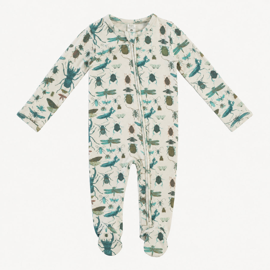 PREORDER long sleeve two way zipper footie | aqua insects | modal