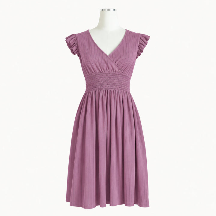 PREORDER womens flutter sleeve smocked v-neck dress | valerian | woods rib
