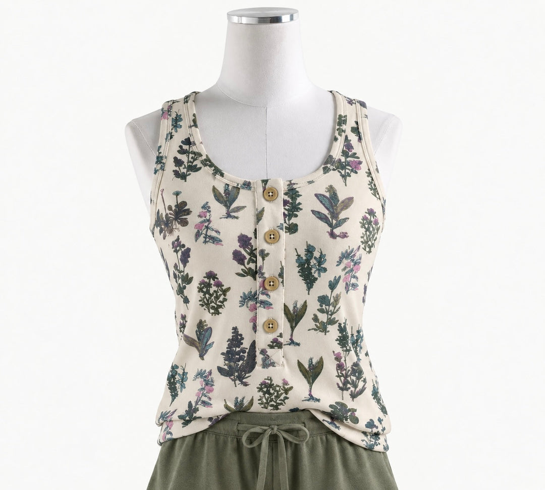 PREORDER womens button tank | litho floral | modal