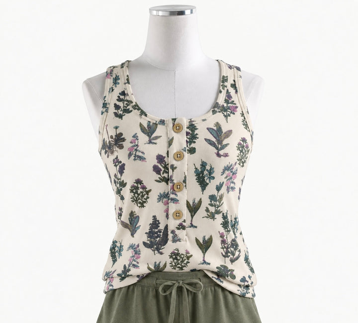 PREORDER womens button tank | litho floral | modal