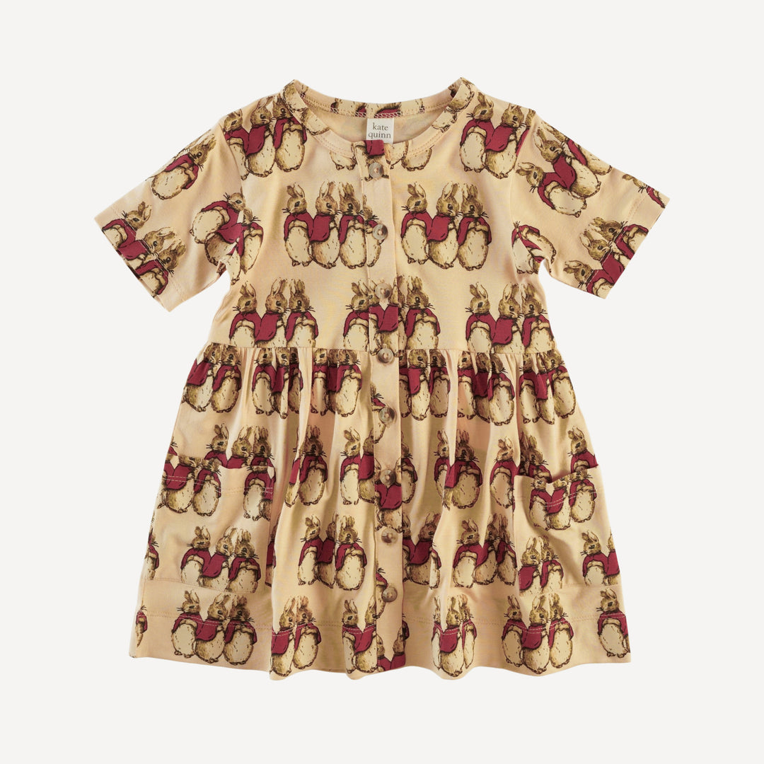 short sleeve button front pocket dress | baby bunnies | bamboo