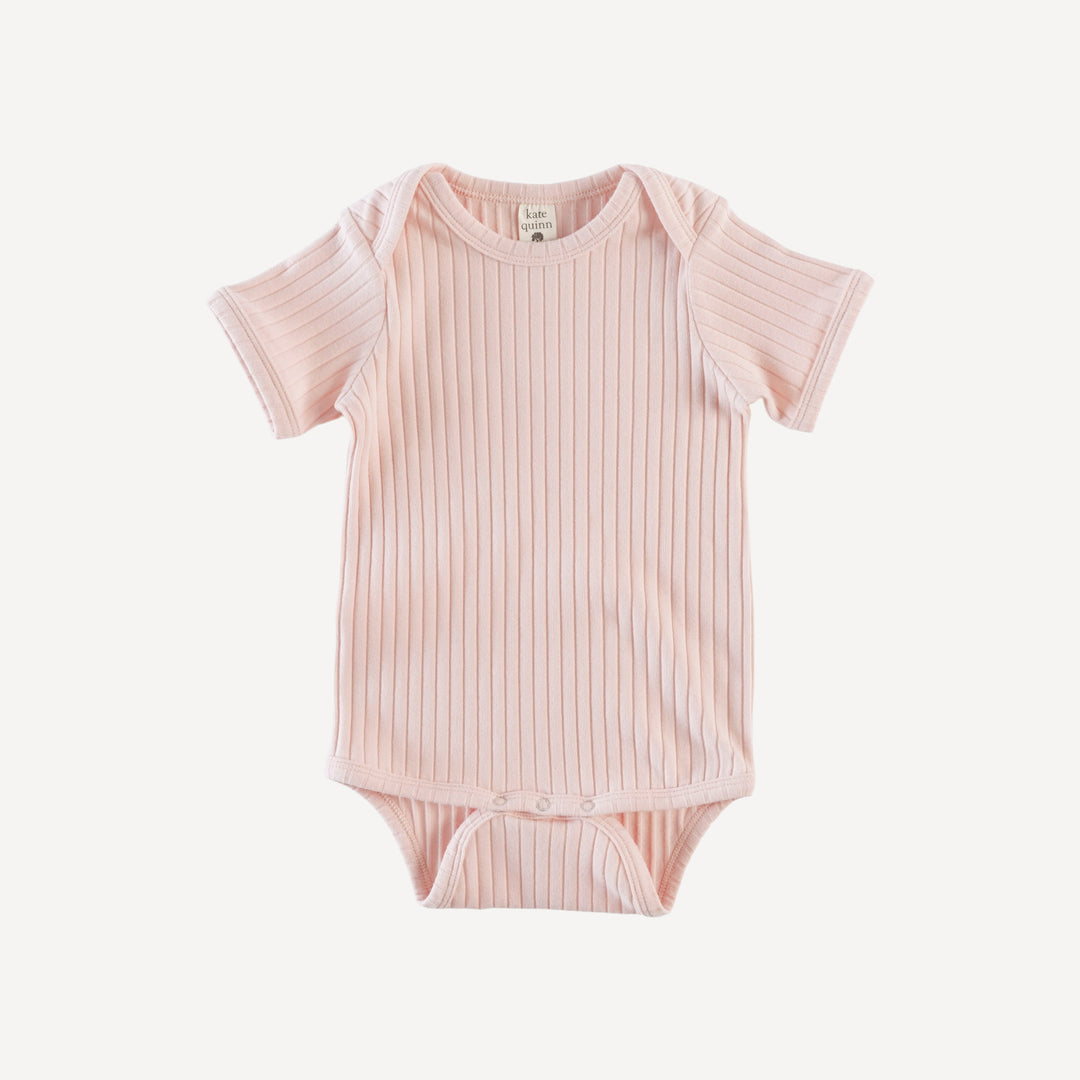 short sleeve lap neck bodysuit | ballet pink | organic cotton wide rib