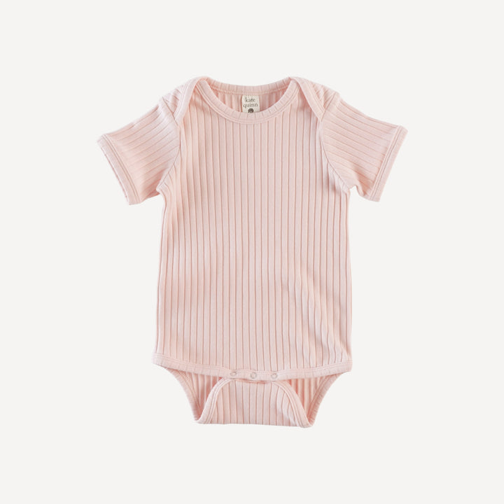 short sleeve lap neck bodysuit | ballet pink | organic cotton wide rib