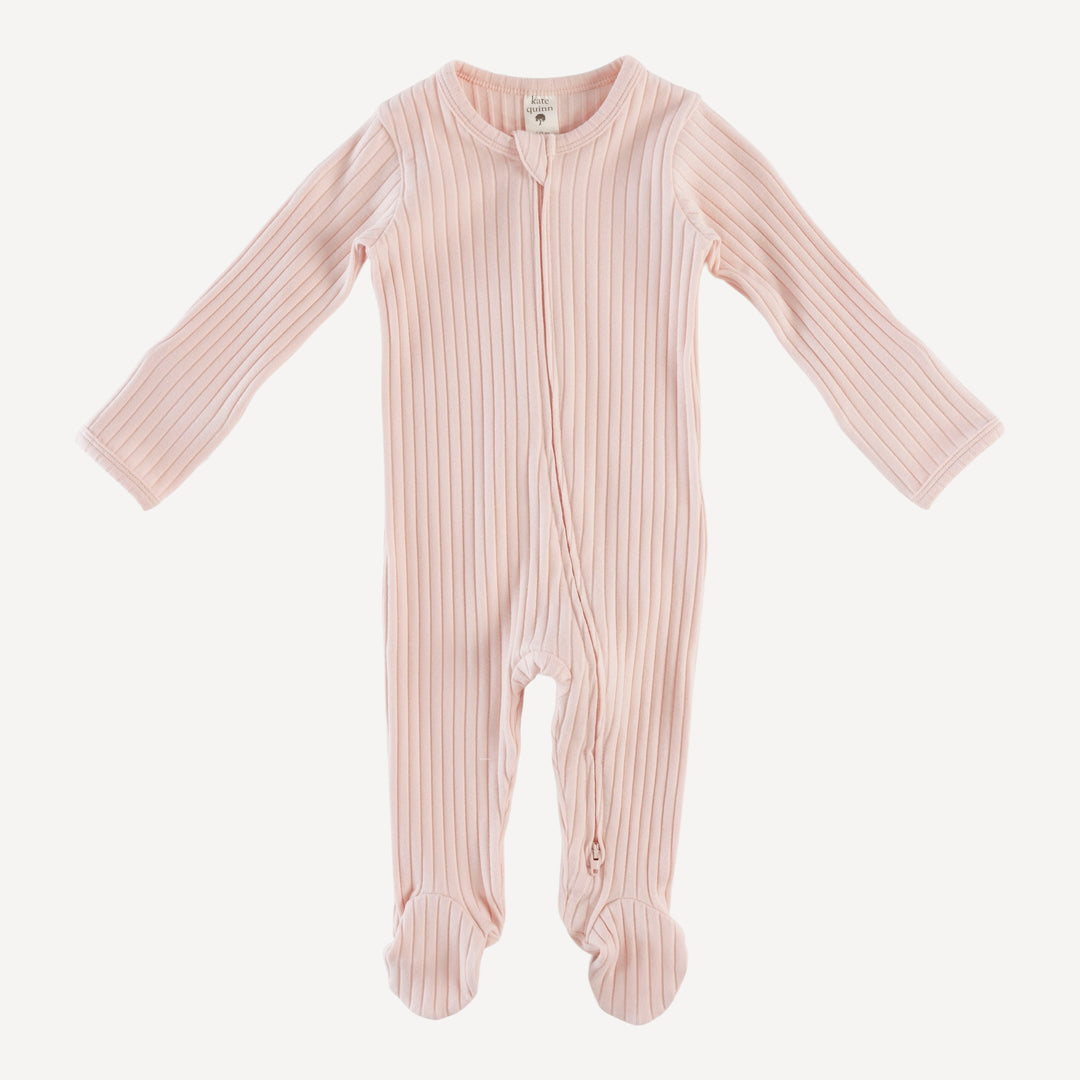 long sleeve zipper footie | ballet pink | organic cotton wide rib