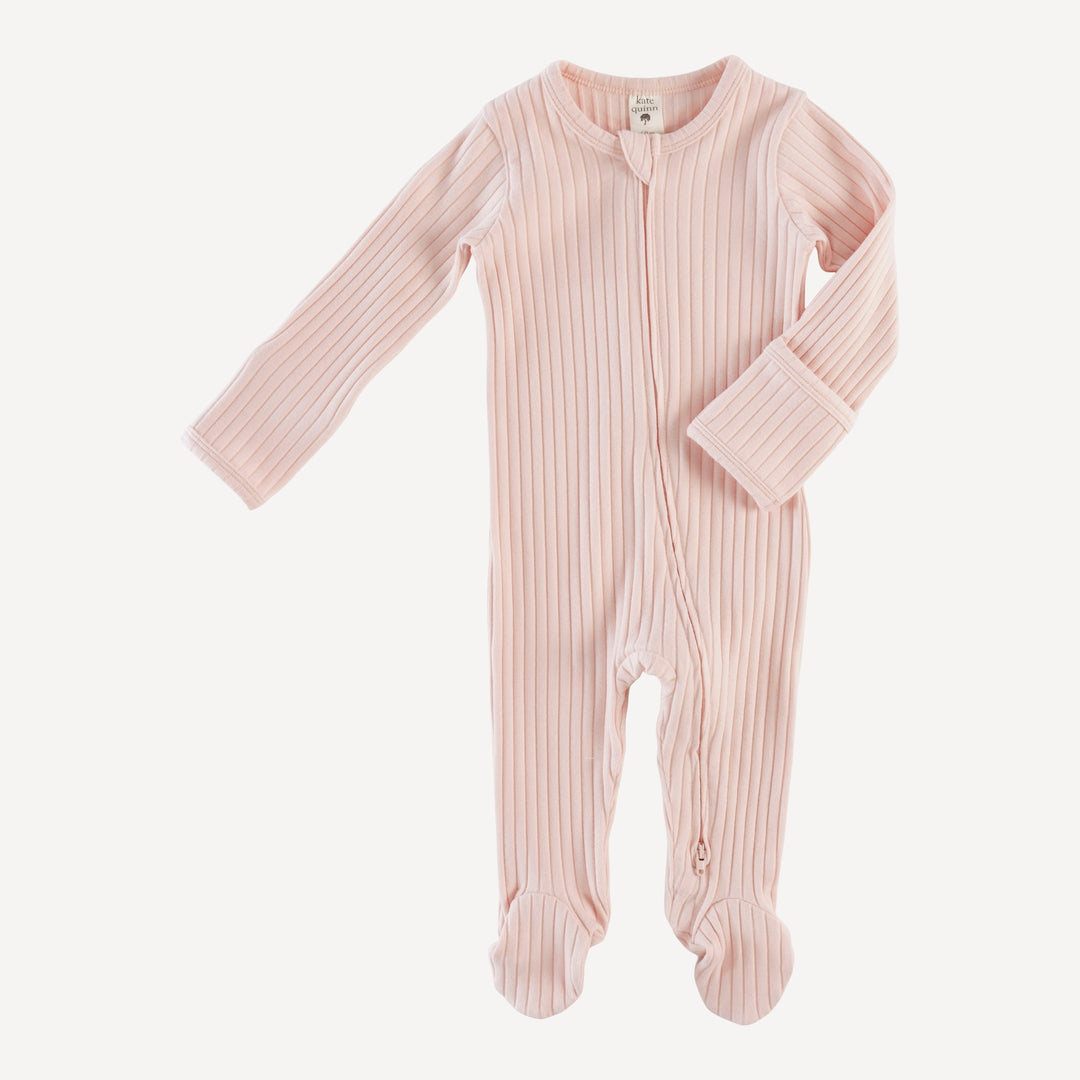 long sleeve zipper footie | ballet pink | organic cotton wide rib