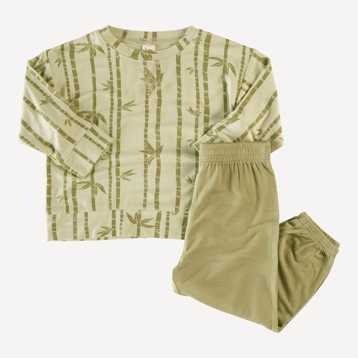 long sleeve boxy topstitch tee and relaxed jogger set | bamboo forest | lenzing modal
