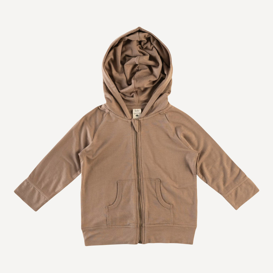 long sleeve zip front pocket hoodie | bark | lenzing modal