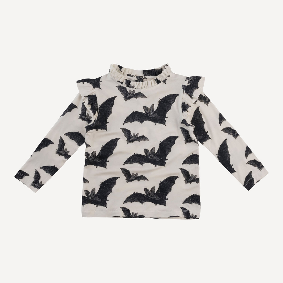 long sleeve little ruffle tee | bats | bamboo