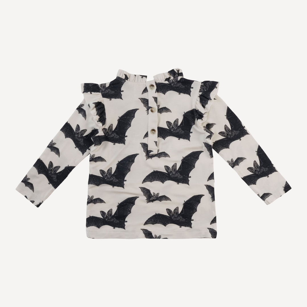 long sleeve little ruffle tee | bats | bamboo