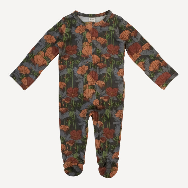 long sleeve two way zipper footie | bats + poppies | bamboo