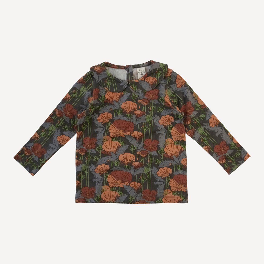long sleeve peter pan tee | bats + poppies | bamboo