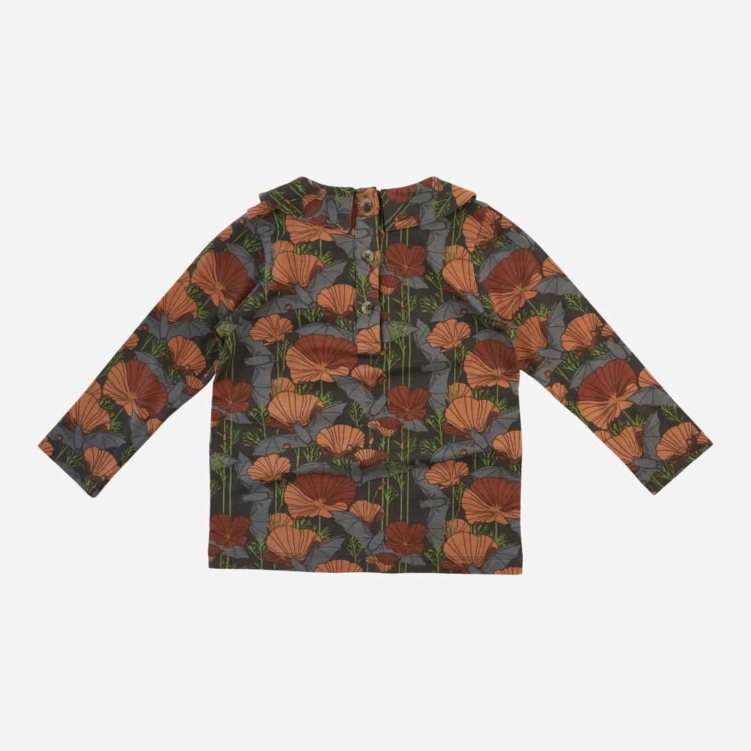 long sleeve peter pan tee | bats + poppies | bamboo