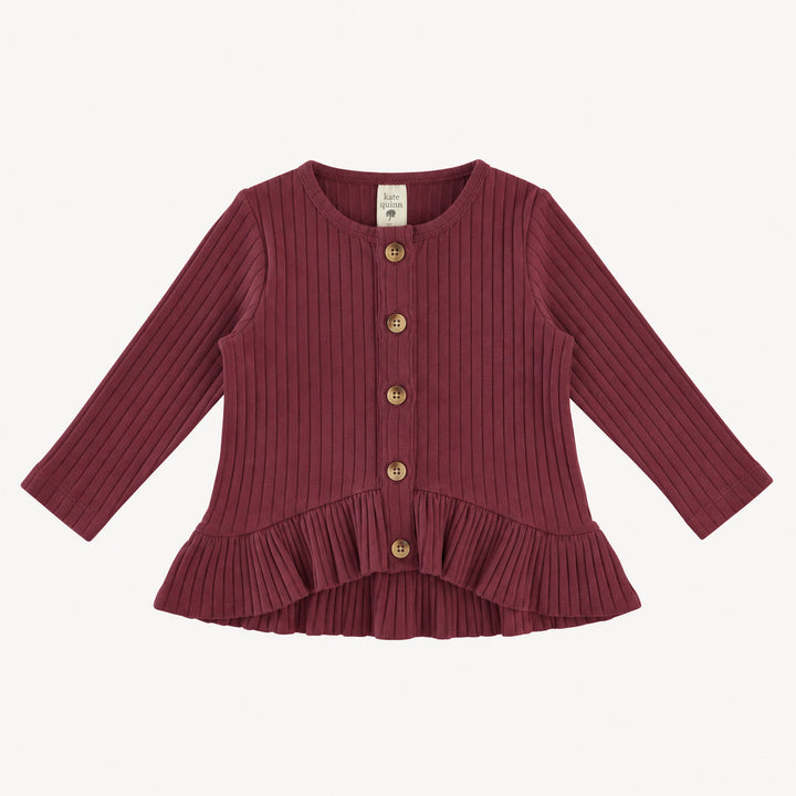 PREORDER long sleeve ruffle button top | wild ginger | organic cotton wide rib