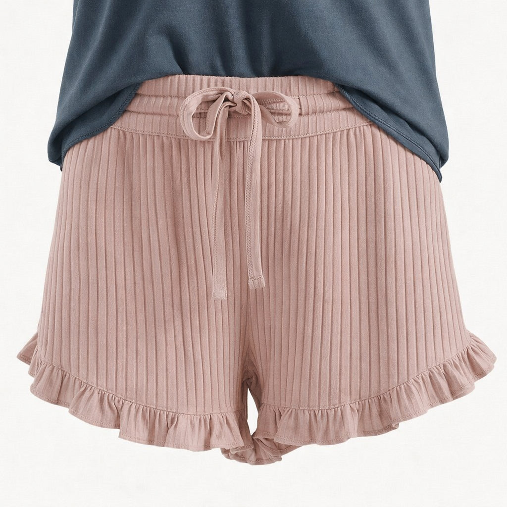 womens ruffle short | rose smoke | organic cotton wide rib