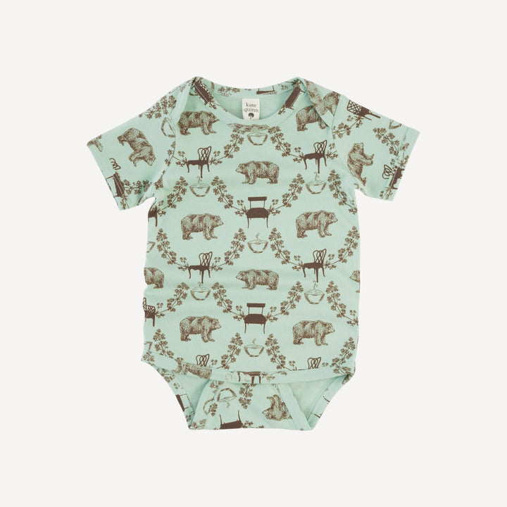 short sleeve lap neck bodysuit | bears & chairs | organic cotton jersey