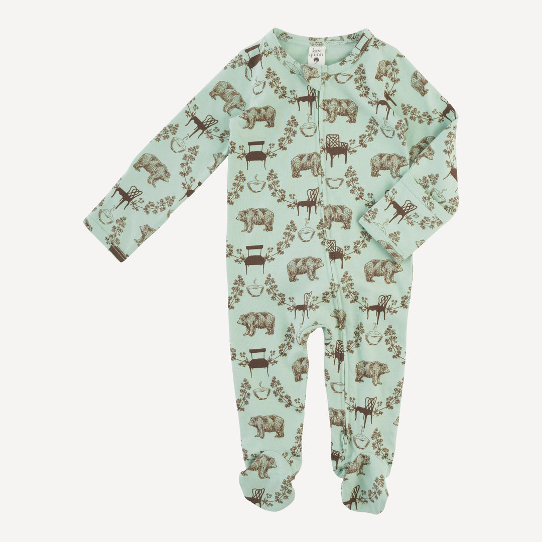 long sleeve two way zipper footie | bears & chairs | organic cotton jersey