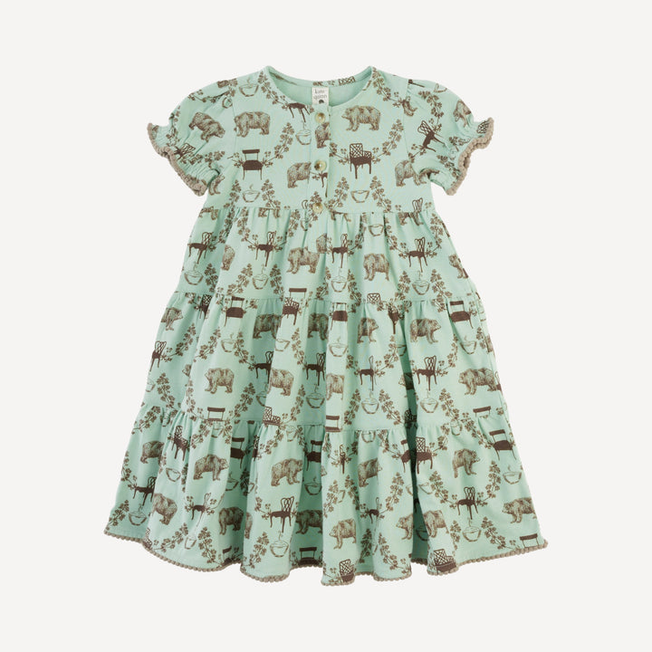short puff pom pom sleeve prairie dress | bears & chairs | organic cotton jersey