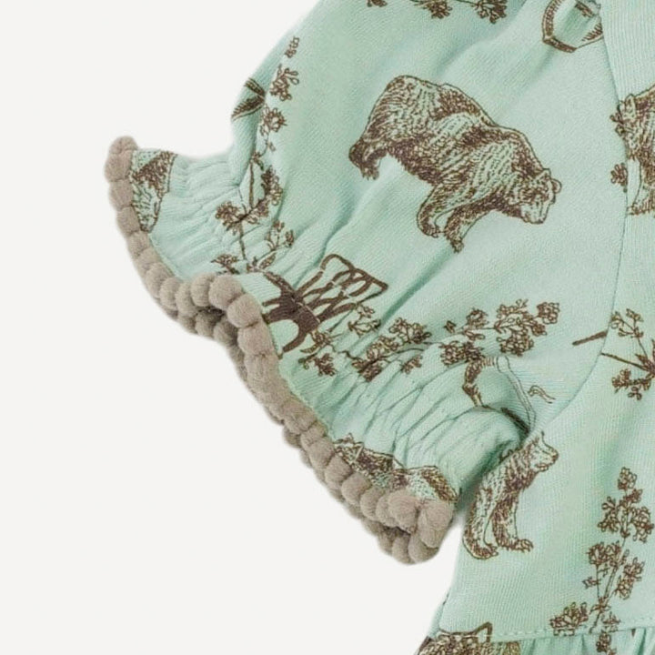 short puff pom pom sleeve prairie dress | bears & chairs | organic cotton jersey