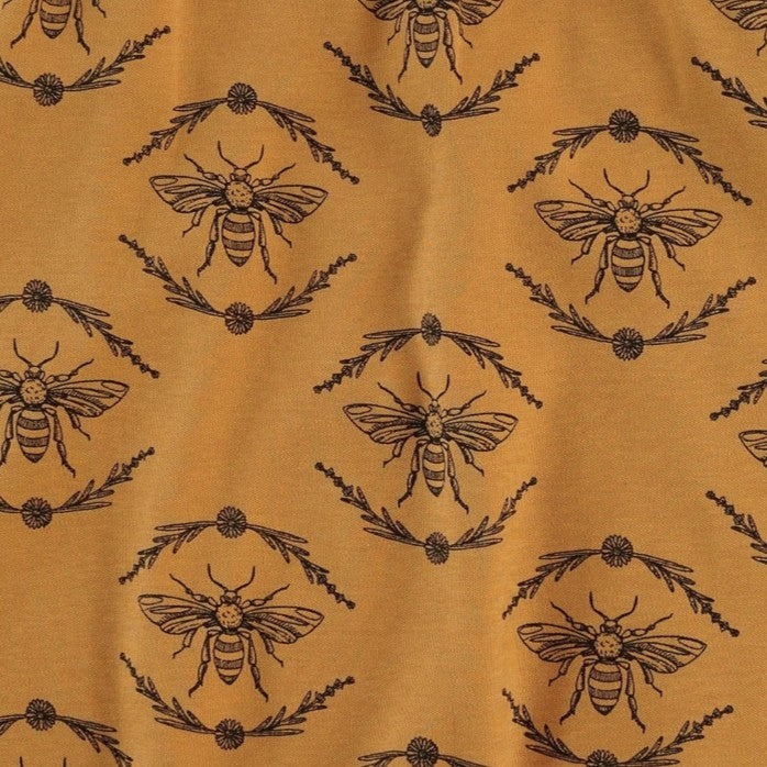 gathered bubble pocket overall | bee floral | organic cotton interlock