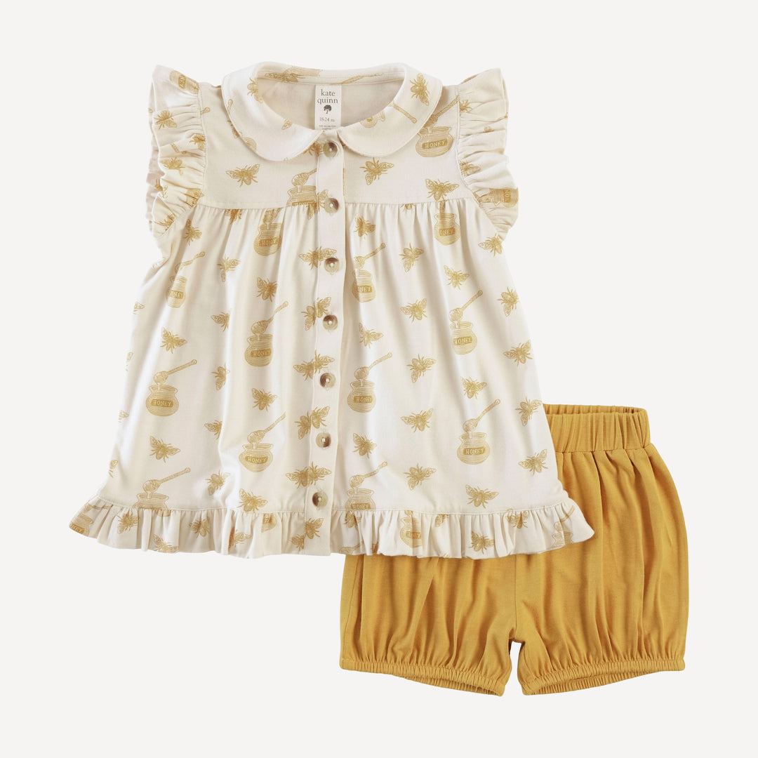 sleeveless peter pan button ruffle top + bubble short set | bee & hone – kate  quinn