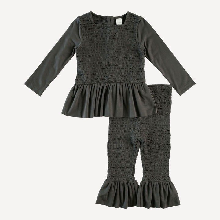 long sleeve smocked ruffle top and pant set | beluga | modal